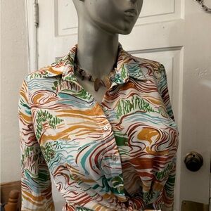 Colorful Abstract Print Button-Up Blouse vintage